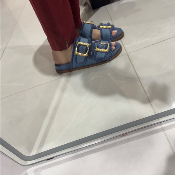 SCHUTZ Blue Sandals with Gold Buckles - Picture 3 of 6